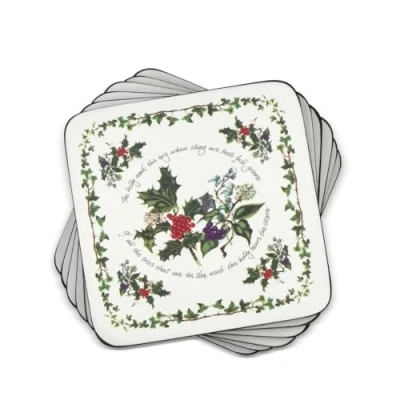 Image of Portmeirion Home &amp; Gifts The Holly Ivy Coasters S/6 (s), Wood, Multi Colour, 10.5 x 0.58 cm