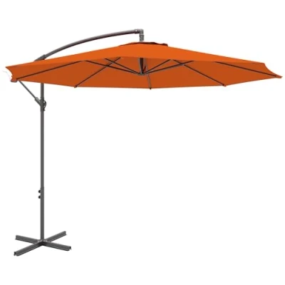 Image of Outsunny 3(m) Garden Banana Parasol Hanging Cantilever Umbrella with Crank Handle, 8 Ribs and Cross Base for Outdoor, Sun Shade, Orange