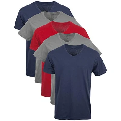 Image of Gildan Men&#039;s V Neck T Shirts, Multipack, Style G1103 Underwear, Navy/Charcoal/Cardinal Red (5 Pack), Medium (Pack of 5)