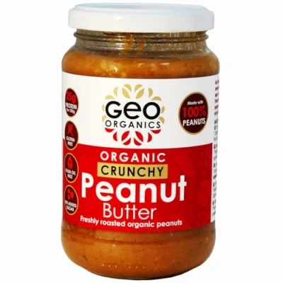 Image of Geo Organics Crunchy Peanut Butter 350g Jar (1pk) Made with 100% Organic Roasted Peanuts Natural, No Palm Oil, Added Sugar, Salt, Hi Oleic Peanuts, High Protein, Gluten Free, Vegan, Dairy Free