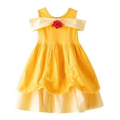 Image of Lito Angels Princess Belle Fancy Dress Up for Girls Kids Halloween Costume Birthday Party Summer Cotton Outfit Age 3 4 Years, Style A