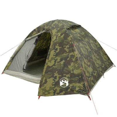 Image of vidaXL Camping Tent Dome 4 Person Camouflage, Waterproof, Lightweight, Portable, PU Coated Polyester with Mesh Walls, Rainfly, Carry Bag Included