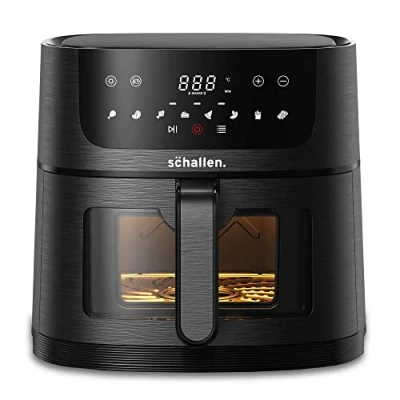 Image of Schallen Digital Air Fryer Healthy Eating Low Fat Large Fast Cooking Machine with Touch Screen, Grill Rack, Adjustable Temperature &amp; 60 Min Timer, Glass Window, Black (6L)