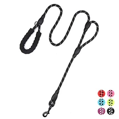 Image of Strong Rope Dog Lead 6ft Long with Two Padded Handles,Heavy Duty,Reflective Double Handle Training for Large Dogs or Medium Dogs,Dual Handles Leash(Black)