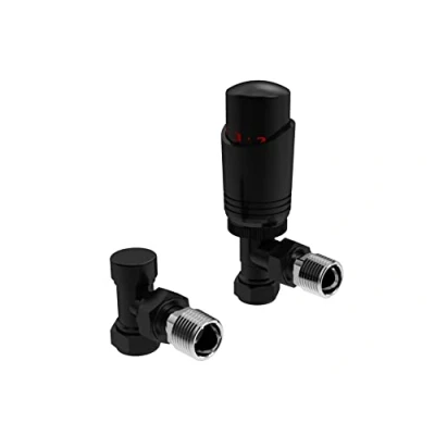 Image of Black Thermostatic Radiator Valve Angled Corner or Straight Matt TRV Thermostat Valves (Angled)