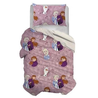 Image of Frozen Single Duvet Cover Set, Cotton, Pink, 155 x 200 cm, Pillowcase 50 80 Disney, 100% Official Product