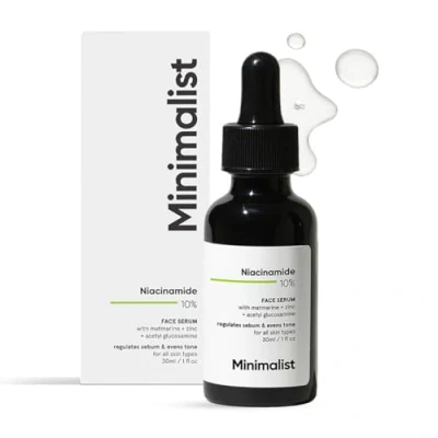 Image of Minimalist 10% Niacinamide Face Serum for Acne Marks, Blemishes &amp; Oil Balancing with Zinc Skin Clarifying Anti Oily Prone Skin, Transparent, 30 ml (Pack of 1)