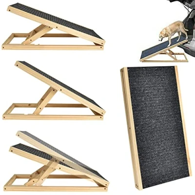 Image of Solid Wooden Frame Dog Ramp Cat Ramp, Height Adjustable with Non slip Carpet Safety Pets Ladder, Folding Independent for Dogs, Cats, Rabbit, Car, Bed and Sofa, (L100xW40cm, H30/40/50/60cm)
