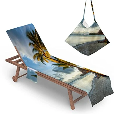 Image of Highdi Sun Lounger Towels with Pockets, 3D Beach Sunbed Towels, Chair Cover Towel, Chaise Lounge Towel Cover, Mate for Garden Pool (75x210cm,Beach)