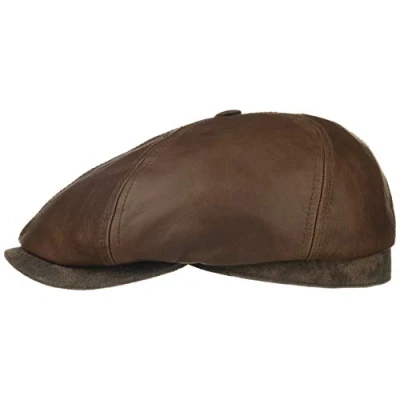 Image of Stetson Brooklin Leather Flat Cap Men Men&#039;s Winter caps hat with Peak, Lining Autumn Summer Spring XXL (62 63 cm) Brown