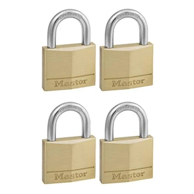 Image of Master Lock 140EURQNOP Pack of 4 Key Padlocks with Brass Body, Gold, 6 x 1,3 cm