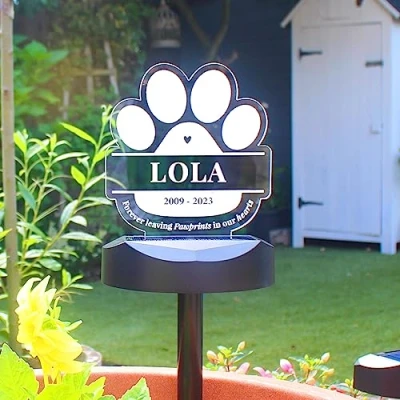 Image of Personalised Pet Memorial. Paw Print Outdoor Solar Light. Lost Keepsake