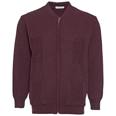 Image of Mens Knitted Cardigan Classic Style Cardigans V Neck Zipper Jumper Plain Coloured (3X Large, Wine)