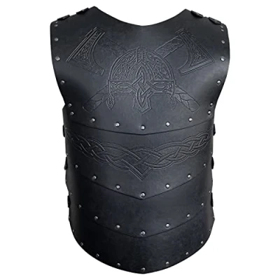 Image of HiiFeuer Viking Faux Leather Embossed Chest Armor, Retro Medieval Knight Armor for LARP/Cosplay (Black A)
