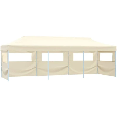 Image of vidaXL Folding Pop up Party Tent with 5 Sidewalls 3x9 m Cream