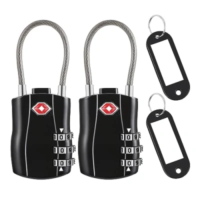 Image of ASAB Pack of 2 Suitcase Locks Luggage for Suitcases 3 Digit Combination TSA Approved Travel One Push Open Function Heavy Duty Gym Bag Padlocks