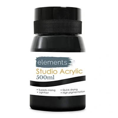 Image of Elements 500ml Acrylic Paint 500 ml Tub Quick Drying Paints with High Pigment and Vibrant Colour Mars Black
