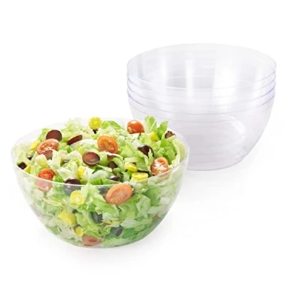 Image of MATANA 5 Large Clear Hard Plastic Serving Bowls, XL 3500ml Reusable Salad Bowls for Snacks &amp; Crisps Parties, Picnic, Birthdays, BBQ More
