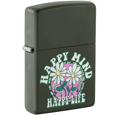 Image of Zippo Windproof Lighter Happy Design Green Matte Refillable for Lifetime Use Gift Box Metal Construction Made in USA, One Size