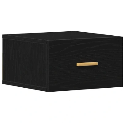 Image of vidaXL Wall Mounted Bedside Cabinet Black Oak Square MDF Metal Handle Bedroom Furniture Storage Drawer