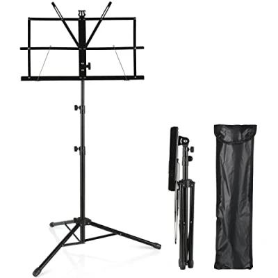 Image of Display4top Adjustable Heights Sheet Music Stand Holder,Portable Folding Metal with Carrying Bag,Lightweight for Storage or Travel, Black