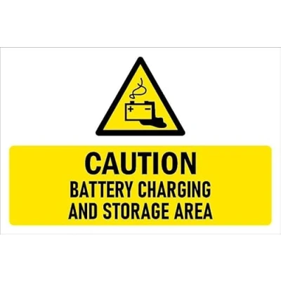 Image of Caution, Battery charging and storage area, safety sign 3mm Aluminium (400mm x 300mm)