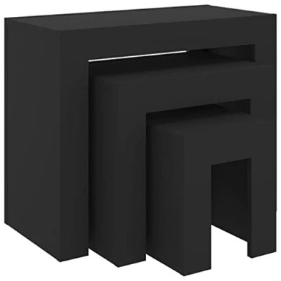 Image of vidaXL 3 Pcs Black Nesting Coffee Tables Engineered Wood Space Saving, Stackable Side for Living Room, Bedroom, Office