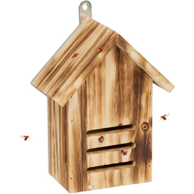 Image of Relaxdays Ladybird House, Garden Insect Hotel, for Hanging, Flamed Wood, Hibernation Box, HWD: 22 x 17 10 cm, Natural
