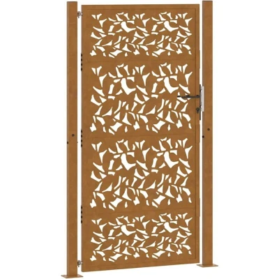 Image of vidaXL Garden Gate 105x180 cm Weathering Steel Leaf Design