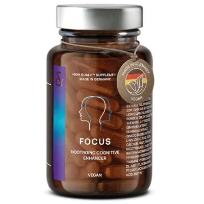 Image of N4 Focus Nootropics Brain Supplement with Lions Mane, Ginseng and Ginkgo Biloba, Bacopa Monnieri, CDP Choline, Vitamin B Complex Cognitive Enhancer for Concentration &amp; Memory 60 Capsules