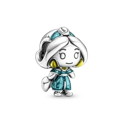 Image of Pandora Disney Jasmine sterling silver charm yellow and glittery blue enamel