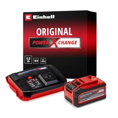 Image of Einhell Power X Change 18V, 4 6Ah Lithium Ion Battery Starter Kit Multi Ah and Boost Charger Set Universally Compatible with All PXC Tools Garden Machines