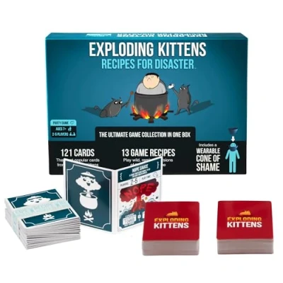Image of Exploding Kittens Recipes for Disaster Deluxe Game Set by Card Games Adults Teens &amp; Kids Fun Family A Russian Roulette Game, Blue