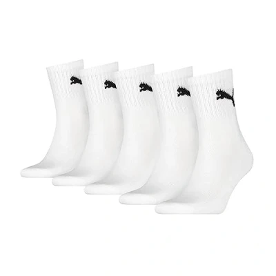 Image of PUMA Unisex Short Crew Socks (5 Pack) Socks, White, 9 11 UK