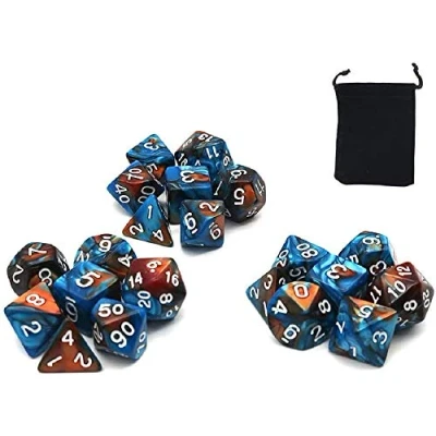 Image of DollaTek Polyhedral dice Set Table Games 3 Sets x 7 (21 Pieces) Die Series D20 D12 D10 D8 D6 D4 DND RPG MTG Double Colors One Piece (Green and Gold)