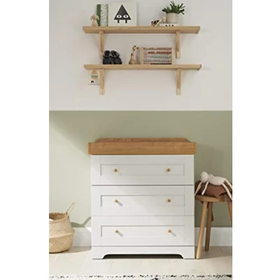 Image of Tutti Bambini Baby Changing Dresser Station Unit (Rio) Solid Wood 3 Drawer Chest Top Changer (Dove Grey/Oak)