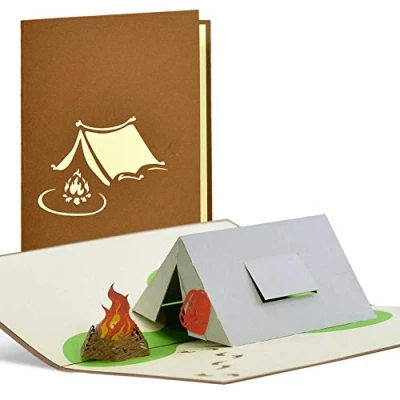 Image of Pop Up Gift Voucher Camping, Birthday Card, for Father&#039;s Day Gifts, Ideas Birthday, H21