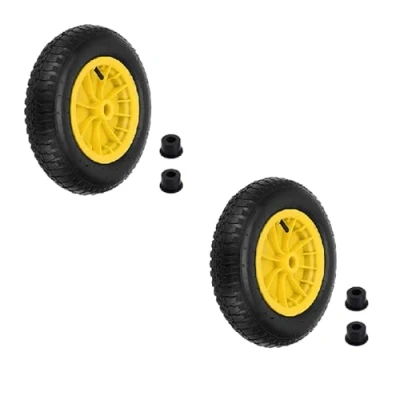 Image of Trintion 14&quot; Wheelbarrow Wheel 3.5 8 PU Puncture Proof Solid Heavy Duty Replacement Tire for Garden Trolley Barrow Go Cart Trailer Truck (Yellow)