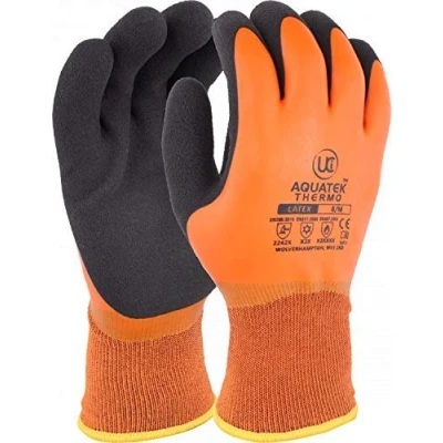 Image of UCi AQUATEK THERMO ORANGE Dual Coated Foam Latex Thermal Work Gloves Super Grip (9/Large)