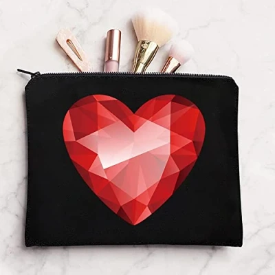 Image of Love Printed Canvas Makeup bag Make up Bags for Women Mini Cosmetic Toiletry Organizer Purse Travel,Toiletry Bags, bride Bridesmaid (Heart Diamond)