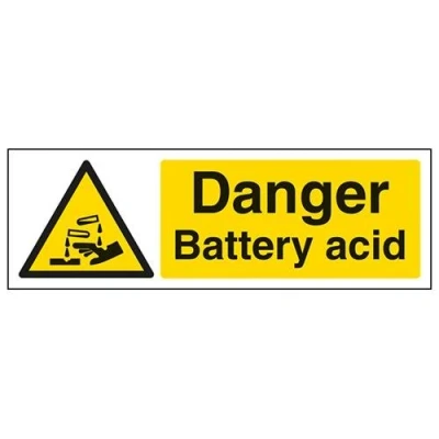 Image of V Safety Danger Battery Acid Warning Sign 300mm x 100mm 1mm Rigid Plastic