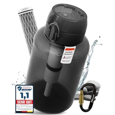 Image of BERGKVIST® Ahlstrom® Outdoor Water Filter Bottle (1 Litre) with for Clean Drinking when Camping, Hiking &amp; Survival Adventures (Black)