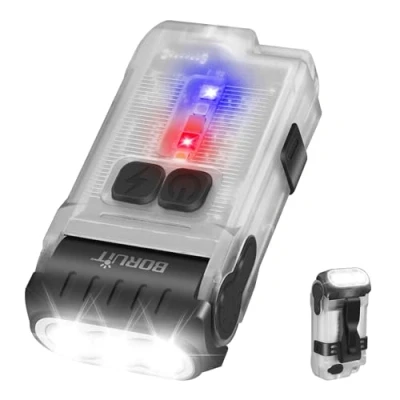 Image of BORUiT V15 Small Powerful Torches, 1200 Lumen Torch LED Super Bright, 80 Rotatable Flashlight, IP67 Waterproof, Magnetic Tail, Keychain, for Camping Hiking Emergency (White)