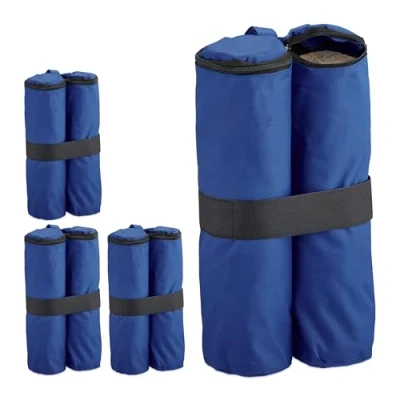 Image of Relaxdays Set of 4 Gazebo Sandbags, Oxford Fabric, Filling with Sand, Weights for Party Tents, 40 x 42 1.5 cm, Blue, Polyester
