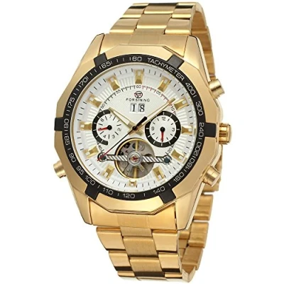 Image of Forsining Men&#039;s Automatic Mechanical Transparent Crystal Tourbillon Calendar Wrist Watch FSG340M4G2