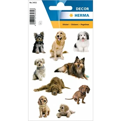 Image of HERMA 3432 Stickers Dogs Small Large Pack of 27 Animal with Labrador Dachshund Collie Dog Breeds Motif, Children&#039;s Labels for Photo Album, Diary, Poetry Scrapbooking, Birthday