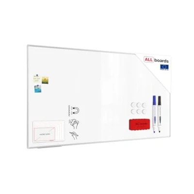 Image of ALLboards Dry Erase Magnetic Board Anodized Aluminum Frame Pen Tray, Lacquered Surface (220x120cm, White)
