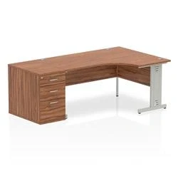 Image of Impulse 1600 Right Crescent Desk Walnut Cable Managed + High Ped