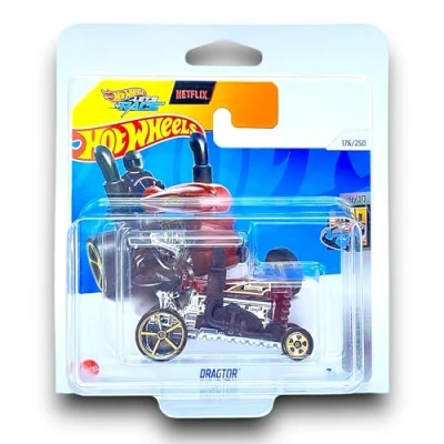 Image of Hot Wheels Dragtor (Ruby Red, Black &amp; Chrome) 9/10 HW Metro 2024 176/250 (Short Card) includes a KLAS Car Keeper Protector Case HTF04