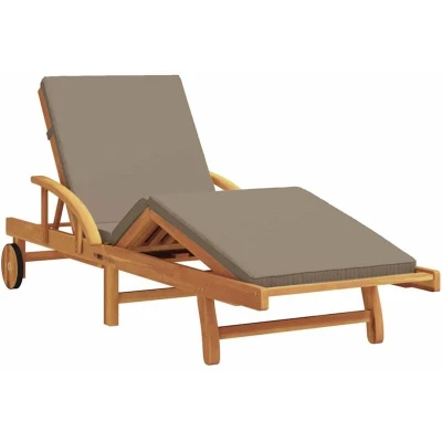 Image of vidaXL Folding Sun Lounger with Wheels &amp; Cushion Taupe Solid Wood Acacia